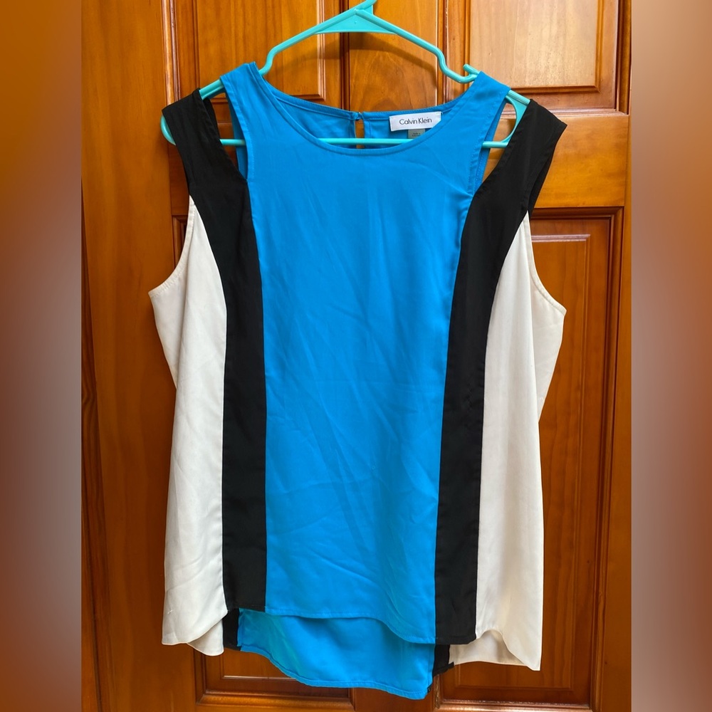 Calvin Klein CK Women’s Round Crew Neck Sleeveless Tunic Blouse Top L 12-14